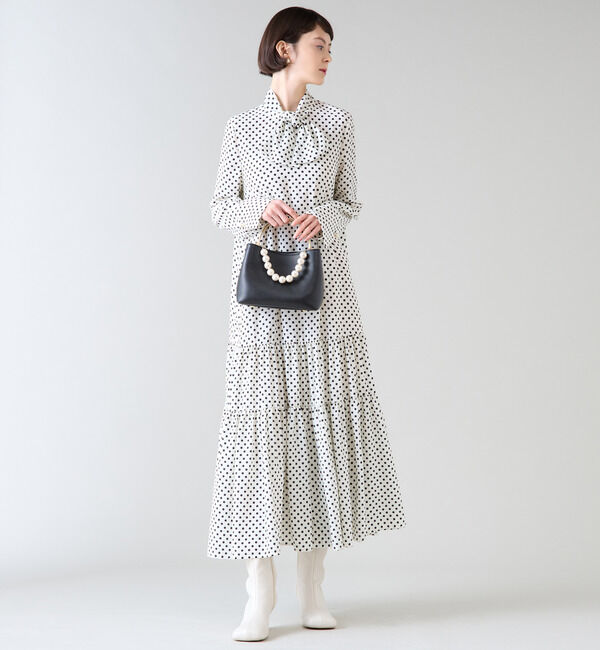 TIARA「ドットプリントボウタイティアードワンピース」|ワンピース|