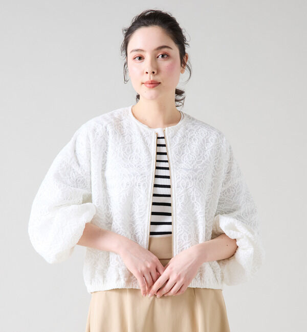 TIARA「レースブルゾン」|ノーカラージャケット|