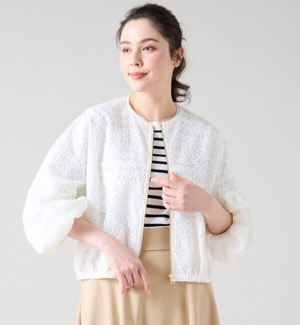 TIARA「レースブルゾン」|ノーカラージャケット|