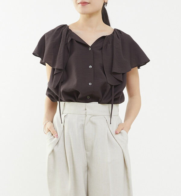 Liesse「フリルカラーブラウス」|シャツ・ブラウス|ブラウン