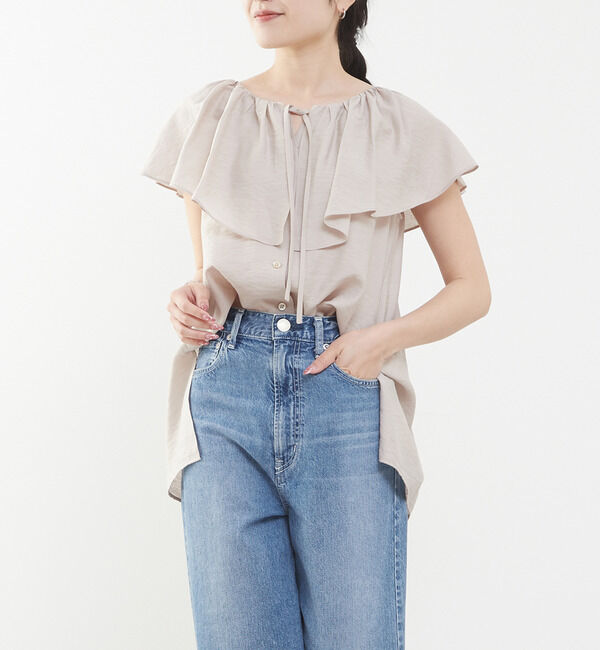 Liesse「フリルカラーブラウス」|シャツ・ブラウス|ベージュ