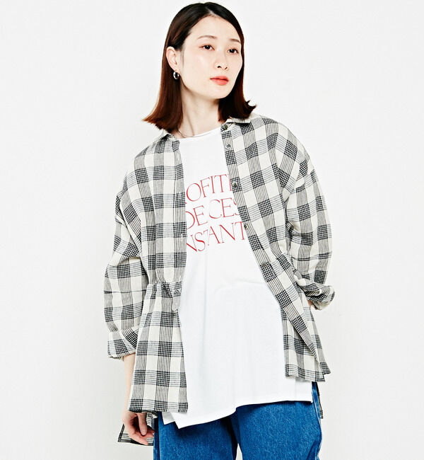 Soffitto「リネンウエストギャザーブラウス」|シャツ・ブラウス|チェック