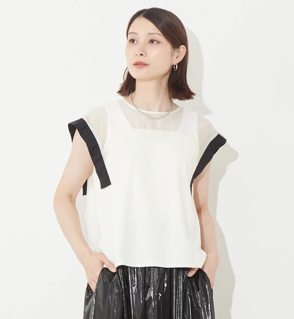 SOFFITTO「異素材使いプルオーバー」|Tシャツ・カットソー|オフホワイト