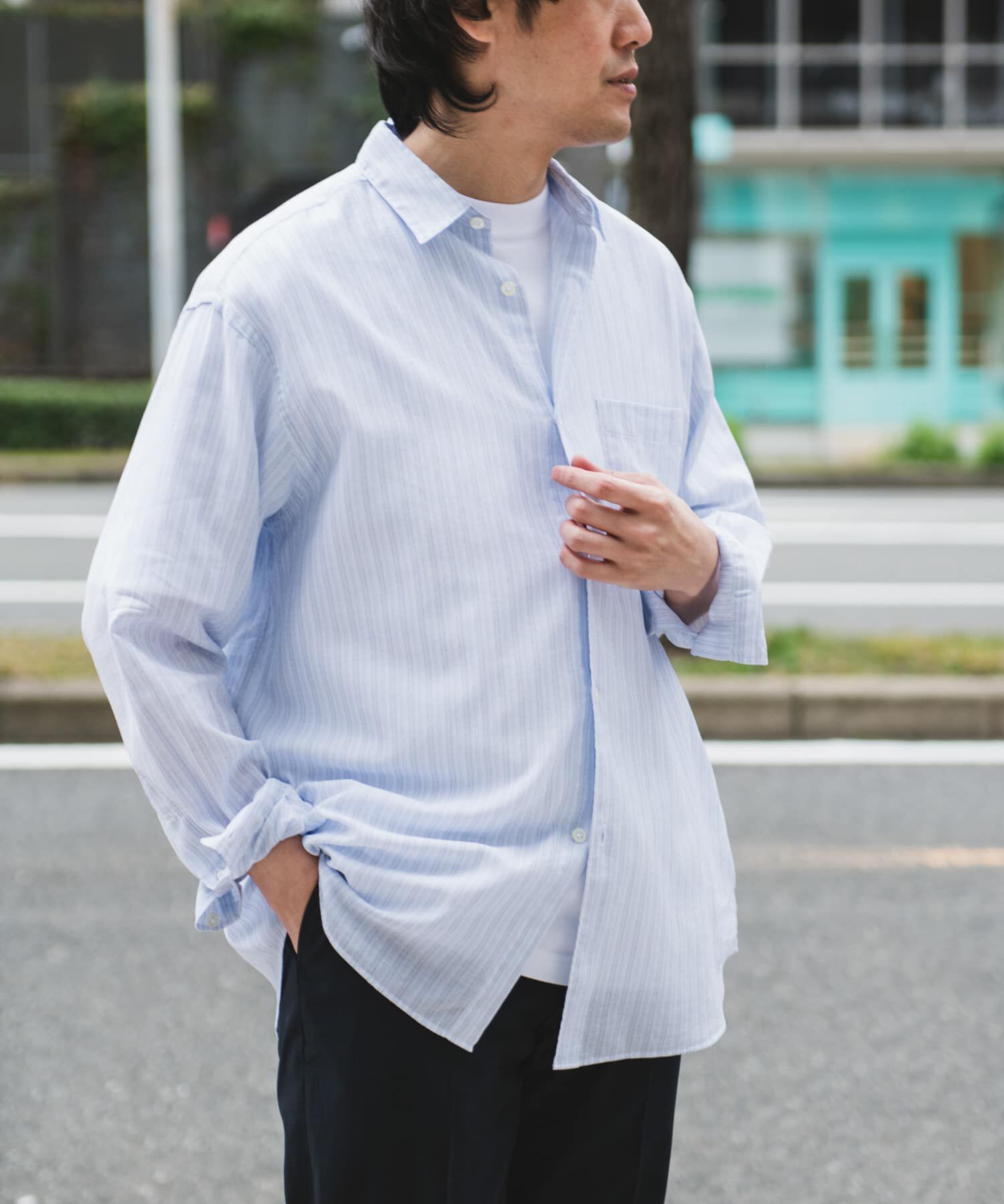 URBAN RESEARCH DOORS「シアーボイルストライプロングスリーブシャツ」|シャツ・ブラウス|