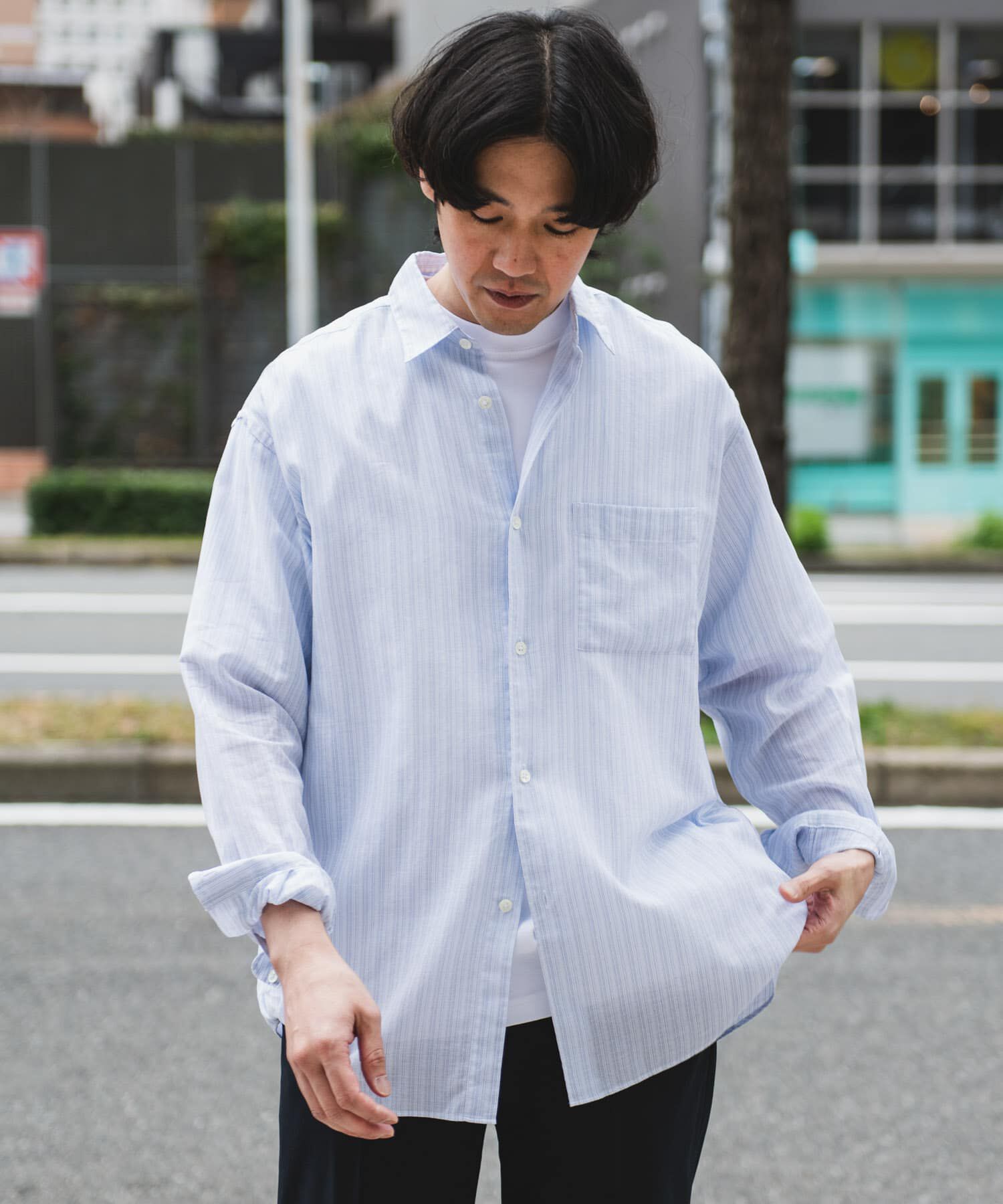 URBAN RESEARCH DOORS「シアーボイルストライプロングスリーブシャツ」|シャツ・ブラウス|