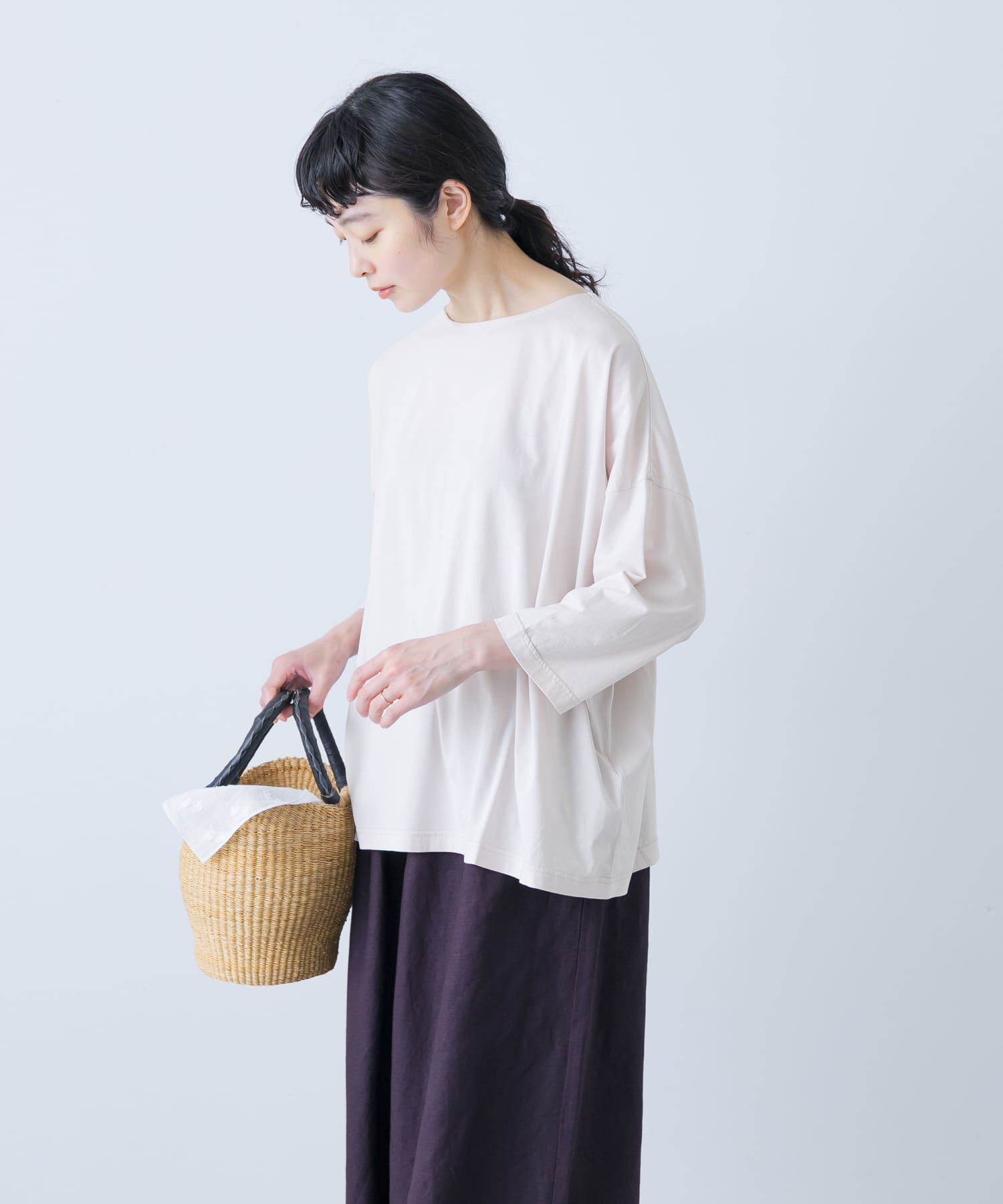 かぐれ「ボートネック7分袖ワイドカットソー」|Tシャツ・カットソー|