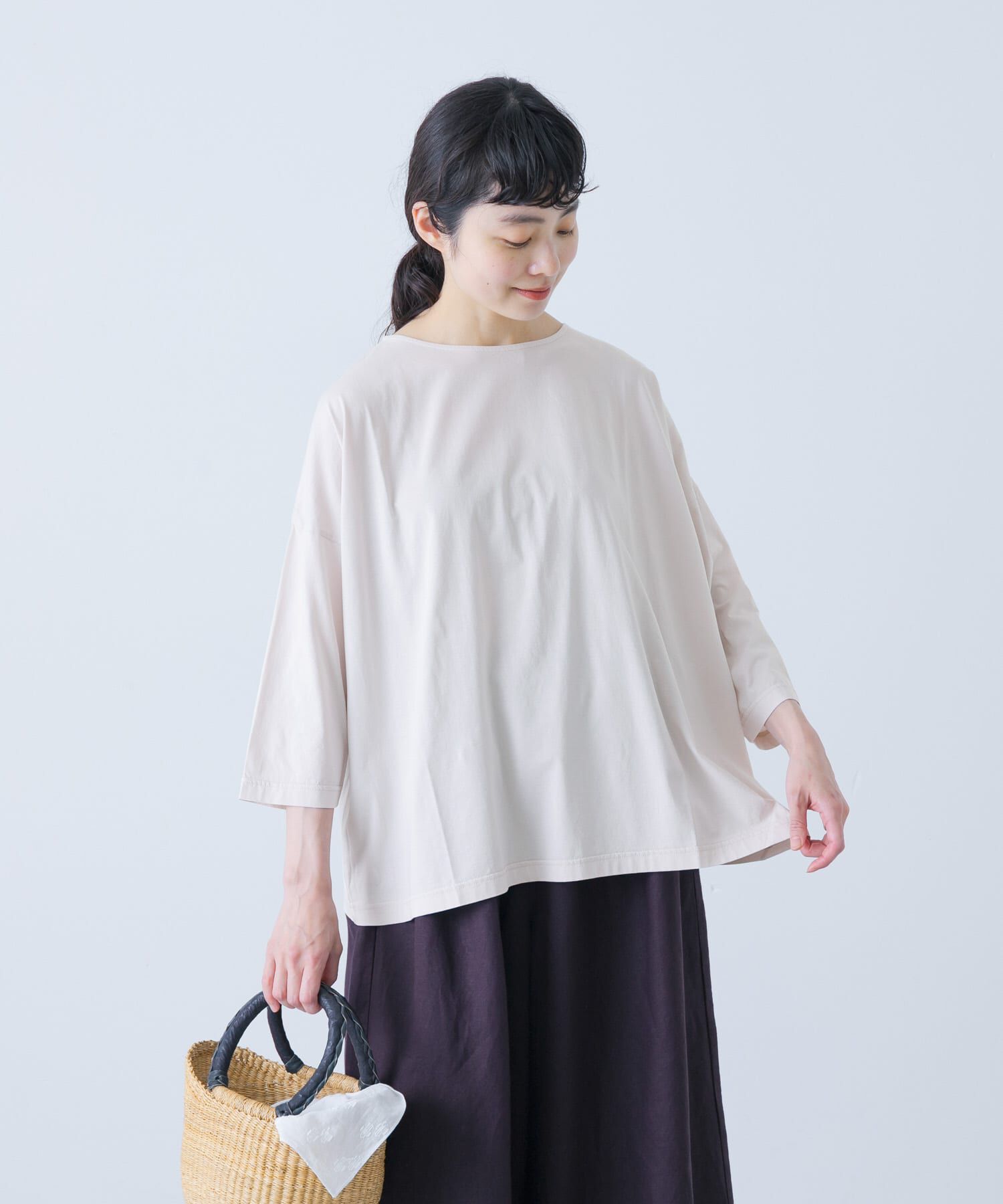 かぐれ「ボートネック7分袖ワイドカットソー」|Tシャツ・カットソー|