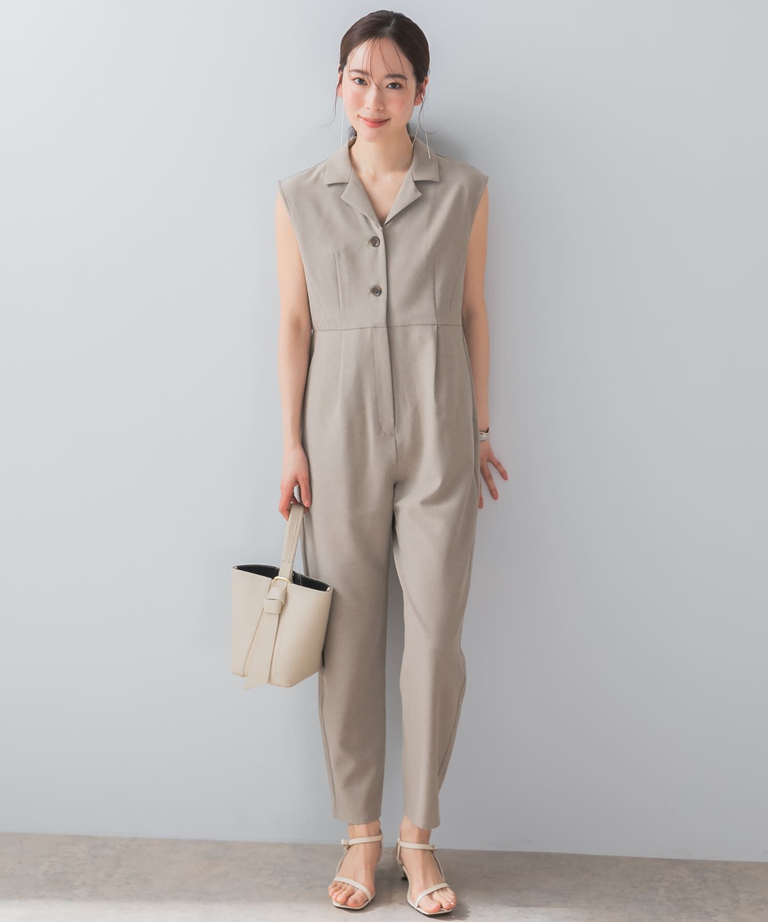 URBAN RESEARCH ROSSO「『UR TECH DRYLUXE』F by ROSSO　オープンカラーオールインワン」|スカート|ベージュ