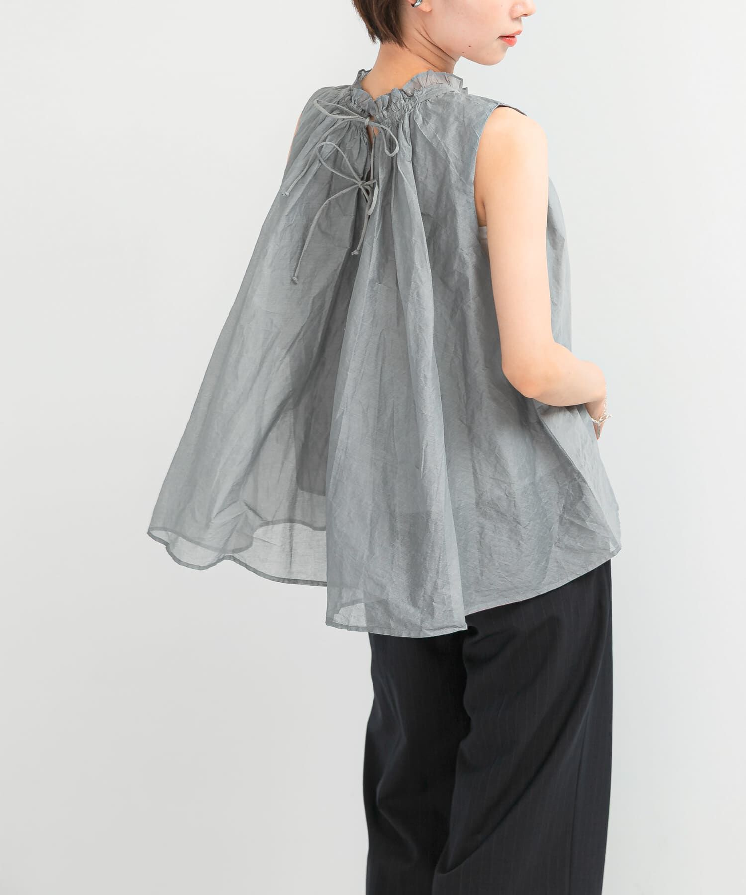 URBAN RESEARCH ROSSO「MARILYN MOON　sheer cotton gather blouse」|シャツ・ブラウス|グレー
