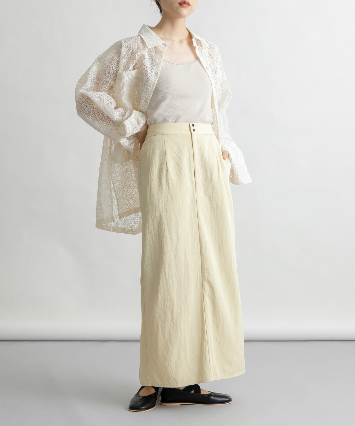  「ダブルボタンIラインスカート」|スカート|