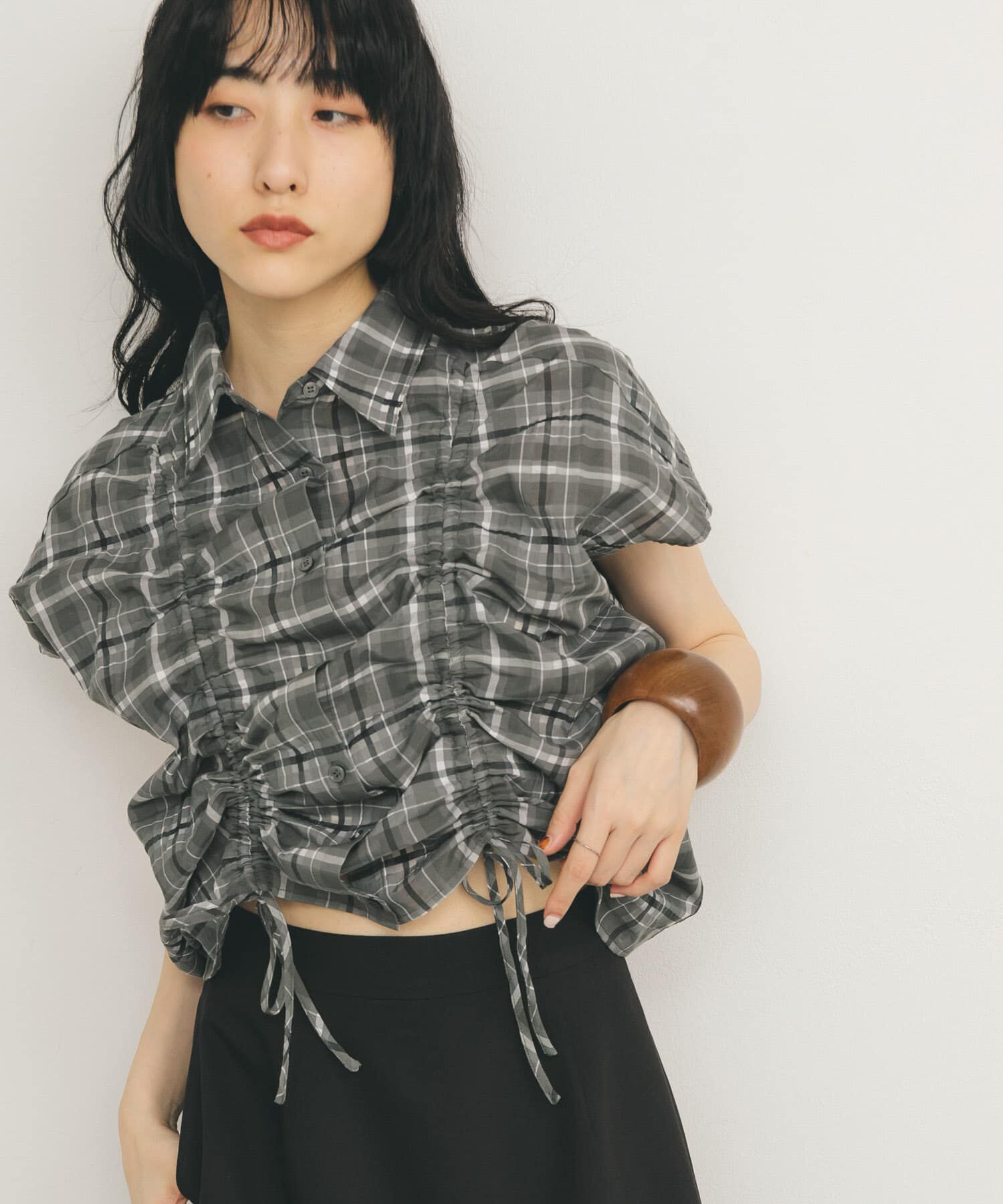  「ドロストシアーチェックブラウス」|シャツ・ブラウス|
