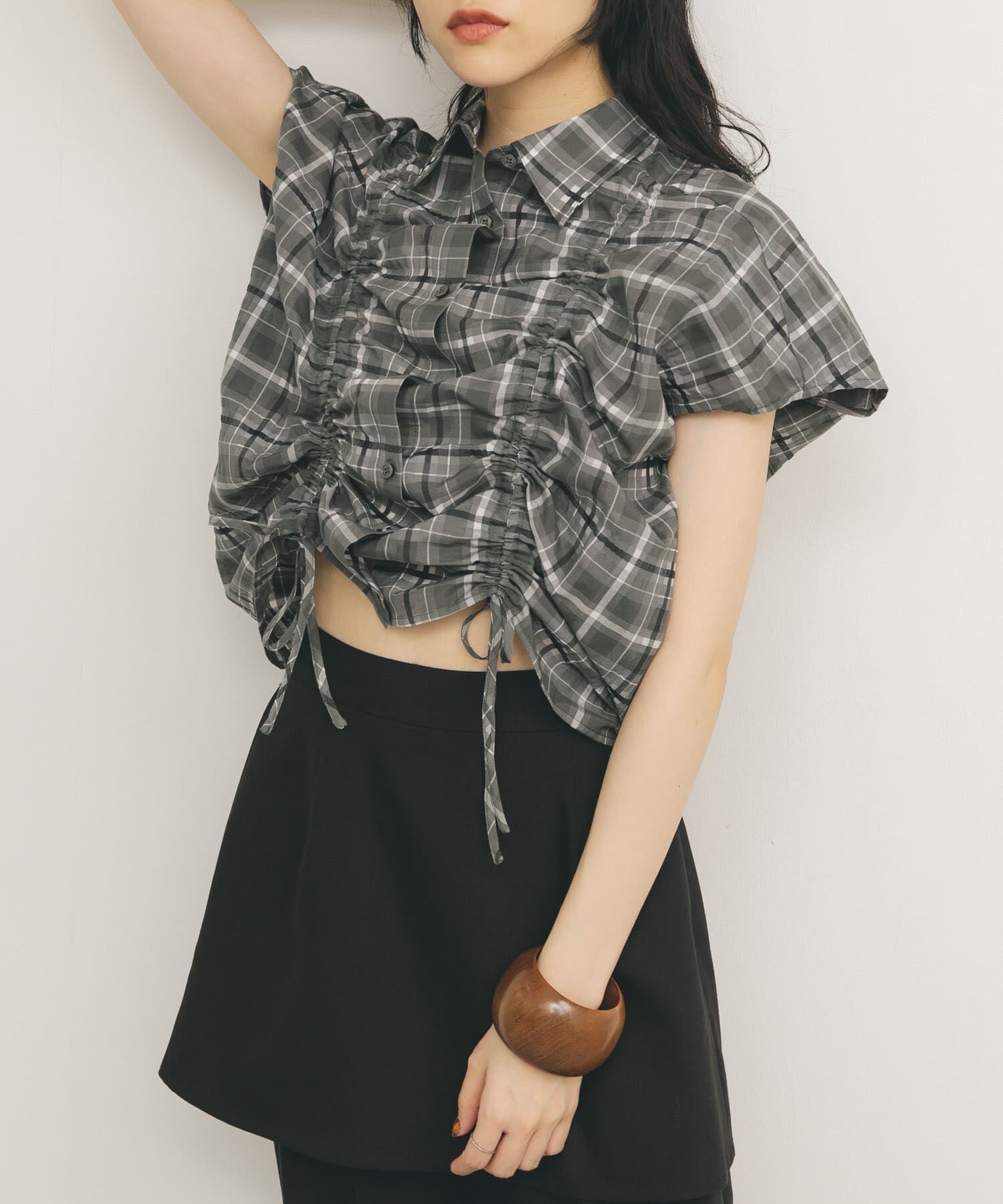  「ドロストシアーチェックブラウス」|シャツ・ブラウス|