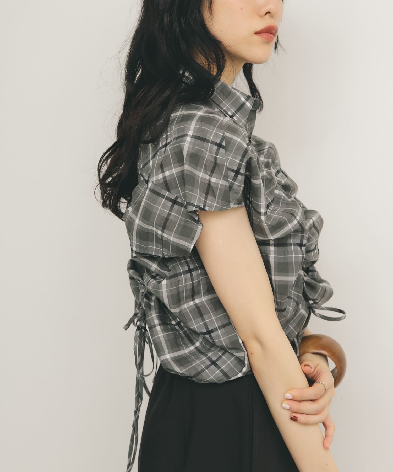  「ドロストシアーチェックブラウス」|シャツ・ブラウス|
