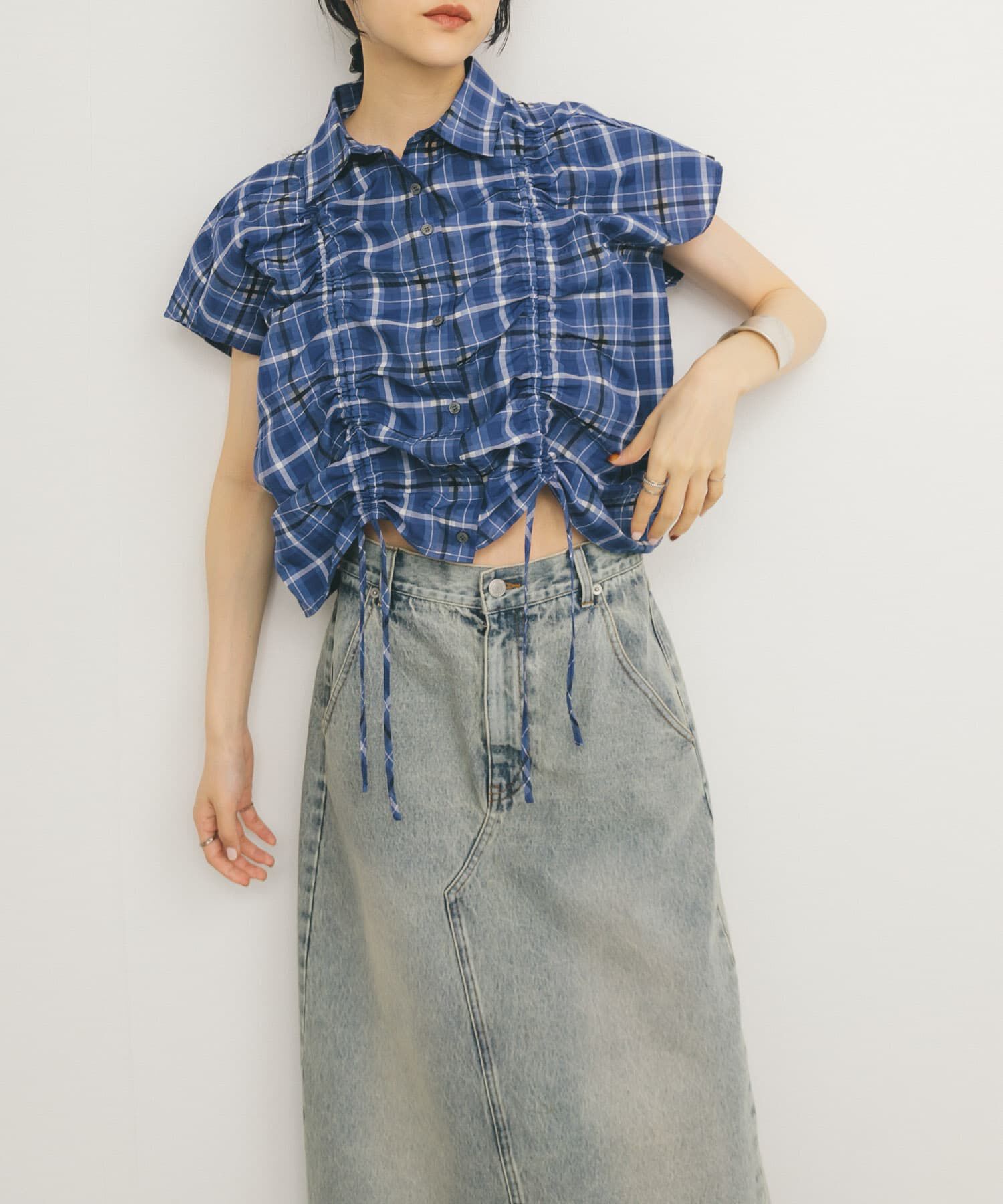 「ドロストシアーチェックブラウス」|シャツ・ブラウス|