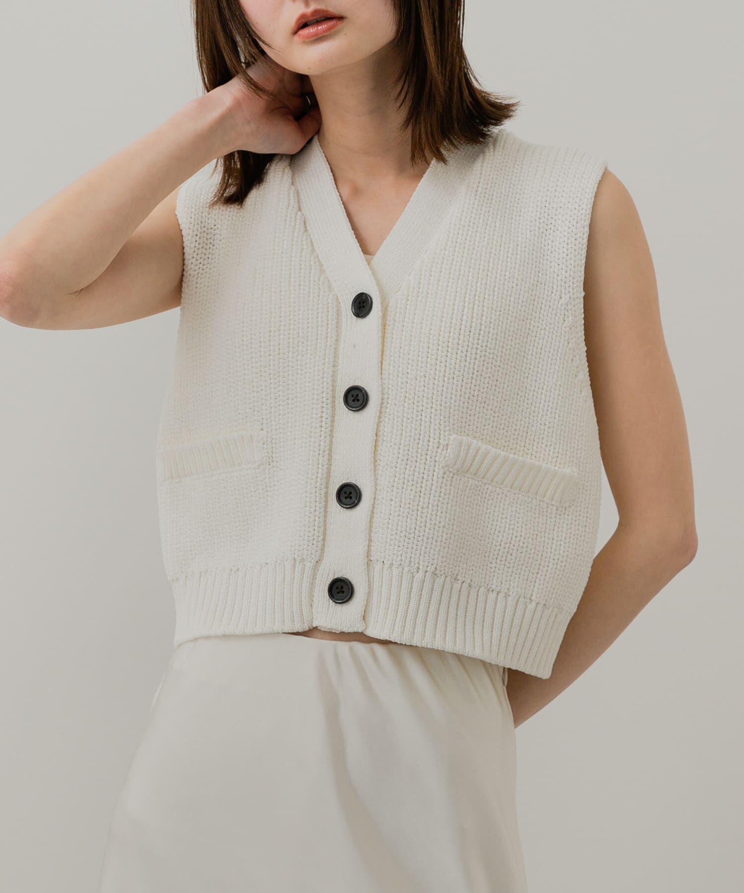 SENSE OF PLACE by URBAN RESEARCH「クロップドニットベスト」|ベスト・ジレ|アイボリー