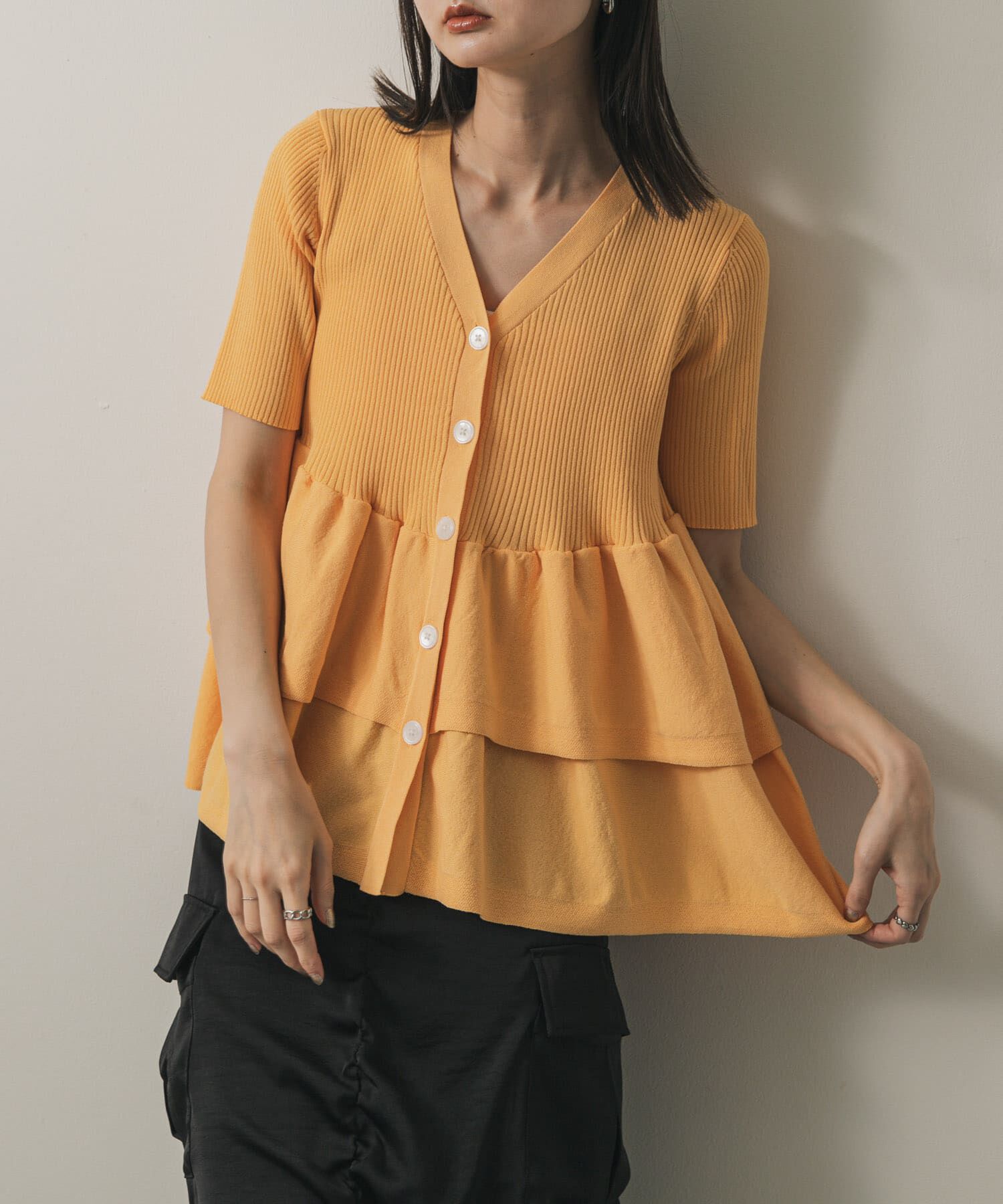SENSE OF PLACE by URBAN RESEARCH「『WEB限定』ペプラムカーディガン(半袖)」|カーディガン|オレンジ