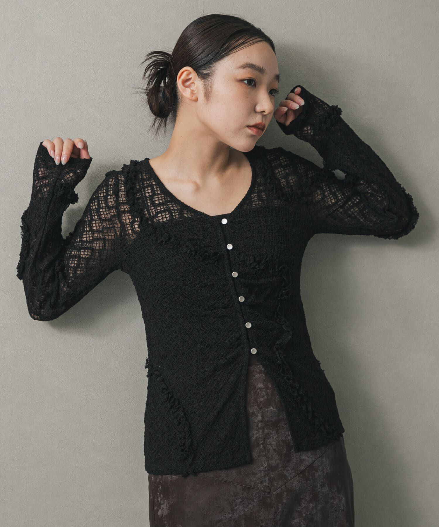 SENSE OF PLACE by URBAN RESEARCH「フロントボタンレースカーディガン」|カーディガン|