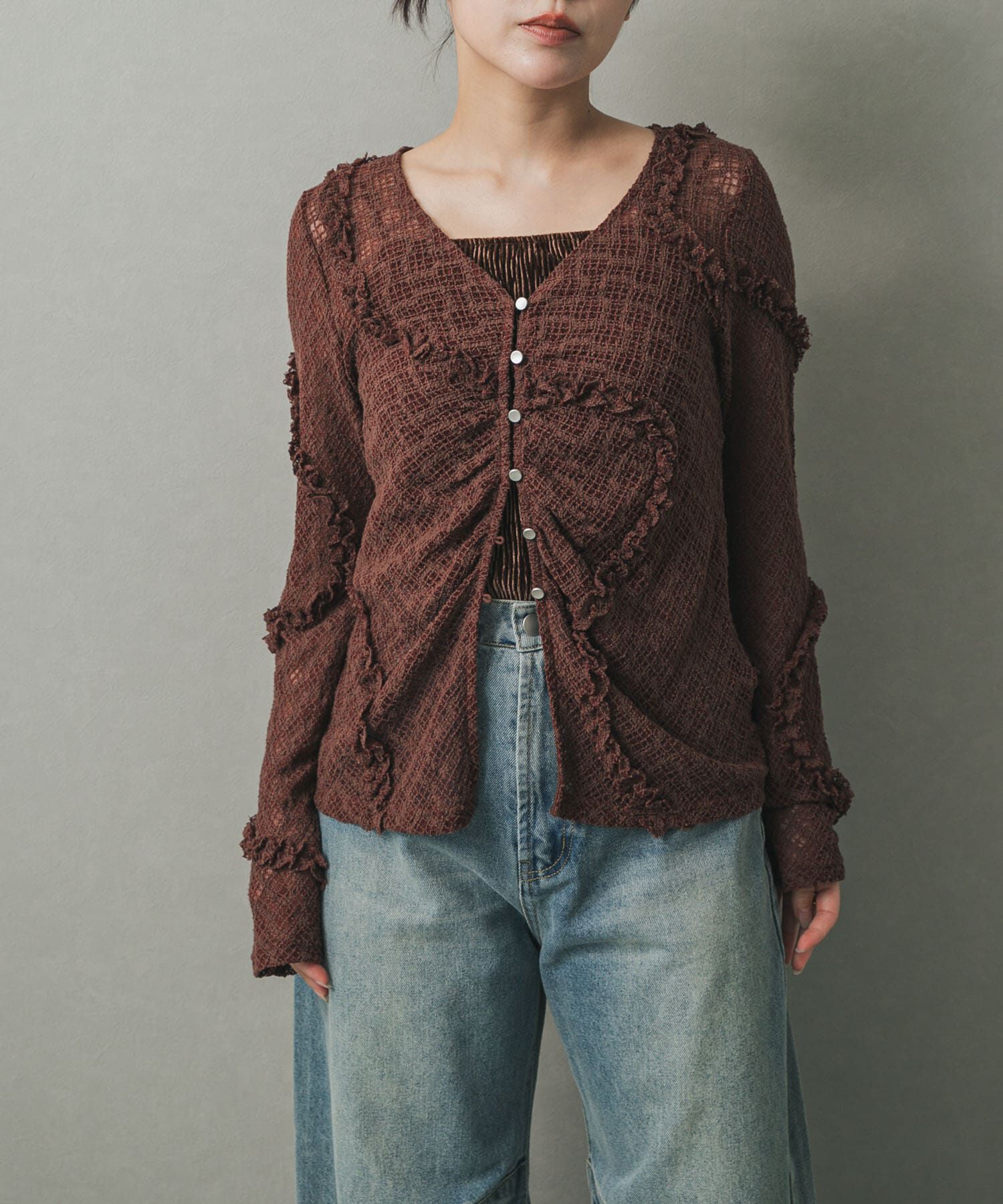 SENSE OF PLACE by URBAN RESEARCH「フロントボタンレースカーディガン」|カーディガン|ブラウン