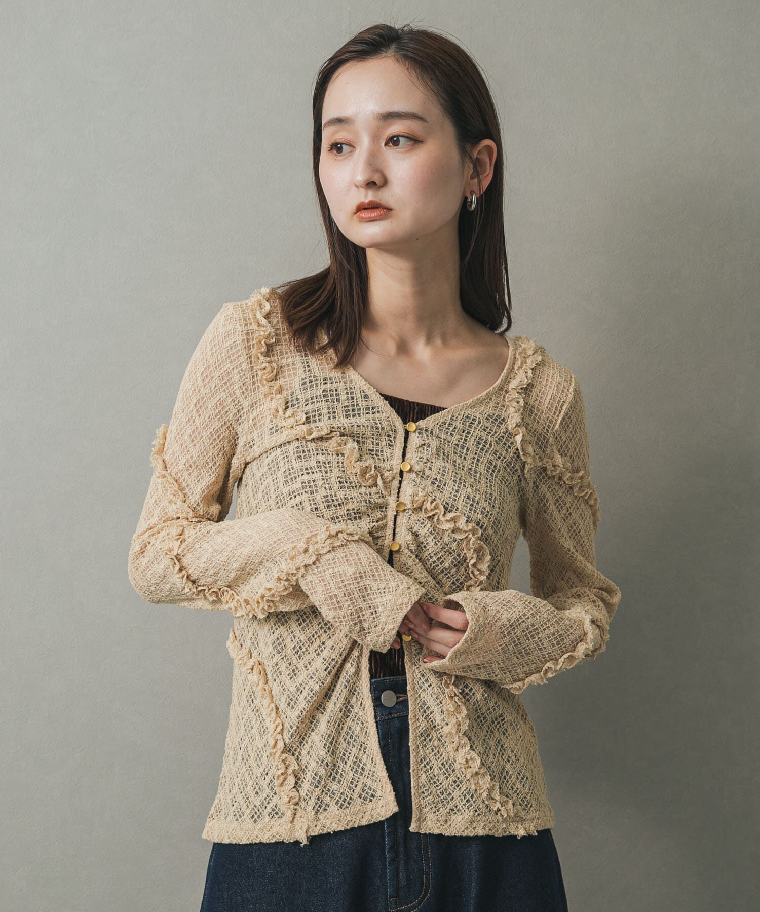 SENSE OF PLACE by URBAN RESEARCH「フロントボタンレースカーディガン」|カーディガン|