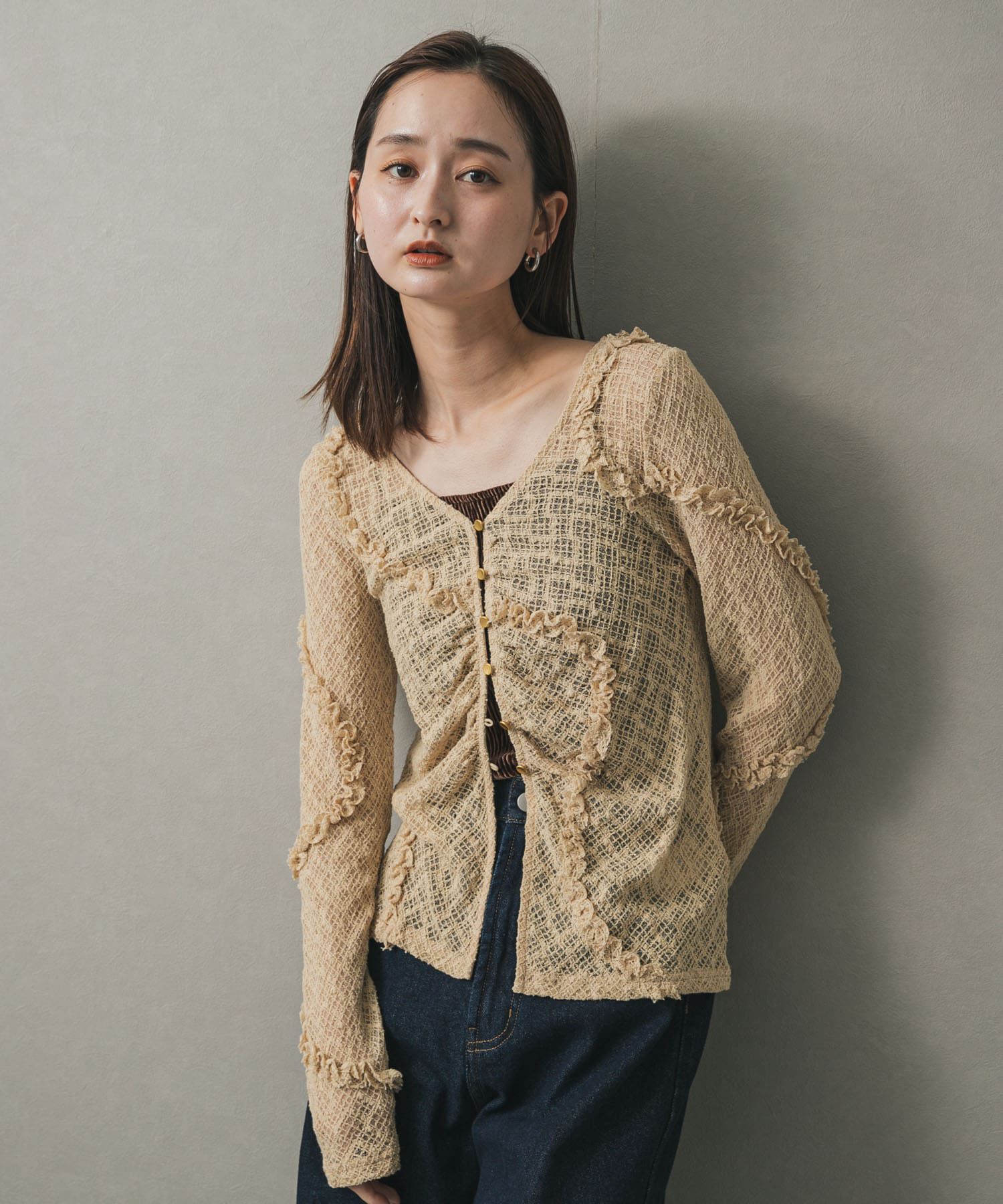 SENSE OF PLACE by URBAN RESEARCH「フロントボタンレースカーディガン」|カーディガン|