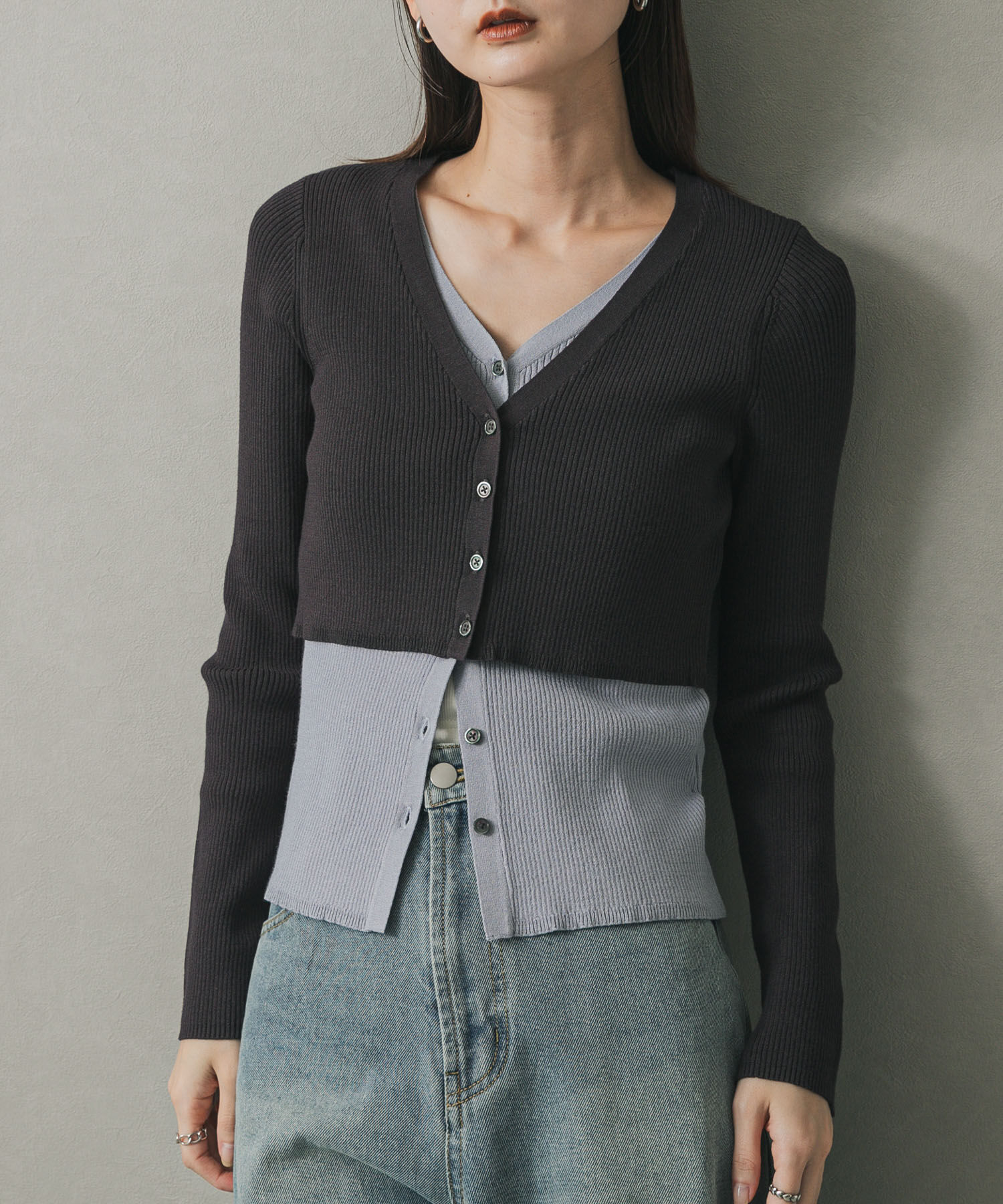 SENSE OF PLACE by URBAN RESEARCH「ダブルレイヤードカーディガン」|カーディガン|チャコールグレー