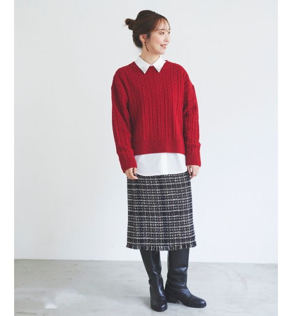 le.coeur blanc「PerlePecheファンシーミックスツイードフリンジスカート」|スカート|