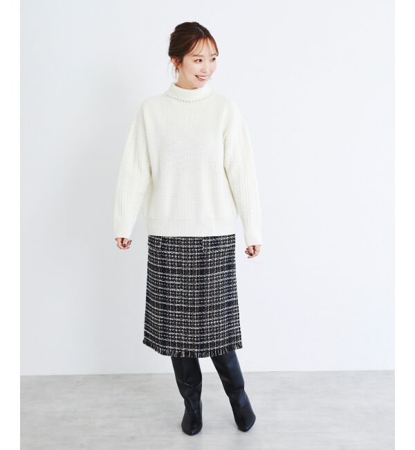 le.coeur blanc「PerlePecheファンシーミックスツイードフリンジスカート」|スカート|