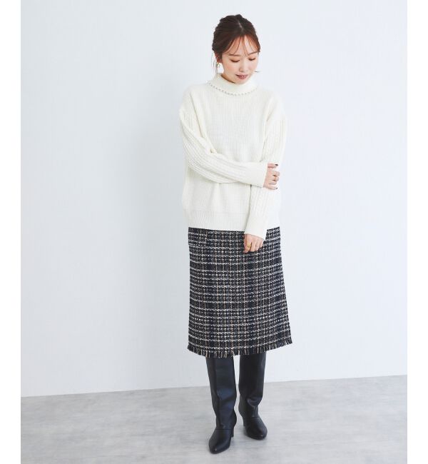le.coeur blanc「PerlePecheファンシーミックスツイードフリンジスカート」|スカート|