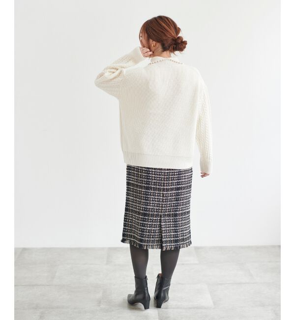 le.coeur blanc「PerlePecheファンシーミックスツイードフリンジスカート」|スカート|