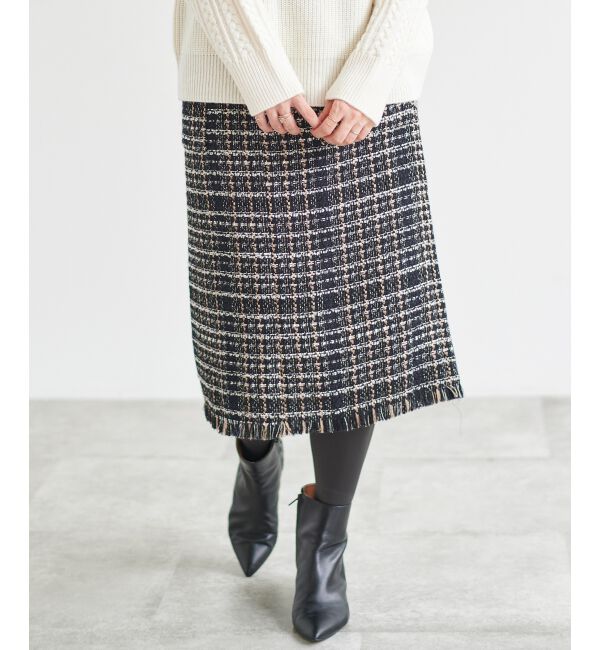 le.coeur blanc「PerlePecheファンシーミックスツイードフリンジスカート」|スカート|