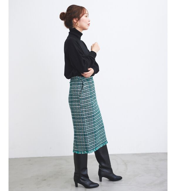 le.coeur blanc「PerlePecheファンシーミックスツイードフリンジスカート」|スカート|