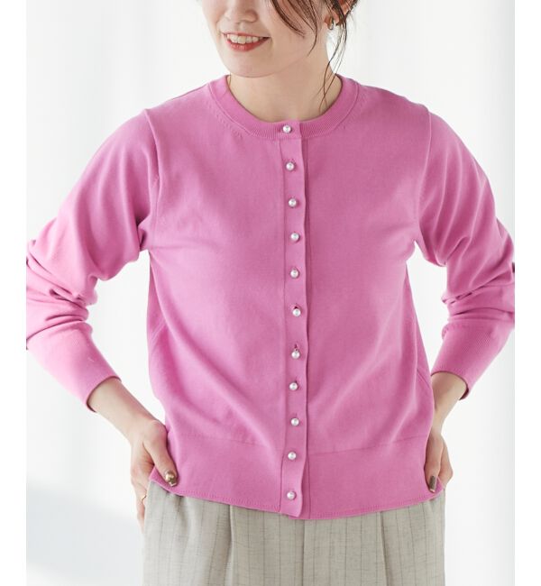 le.coeur blanc「《手洗い可能》パールボタンアイレットクルーカーディガン」|カーディガン|