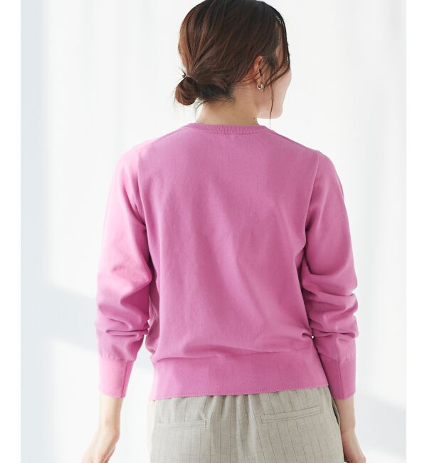 le.coeur blanc「《手洗い可能》パールボタンアイレットクルーカーディガン」|カーディガン|