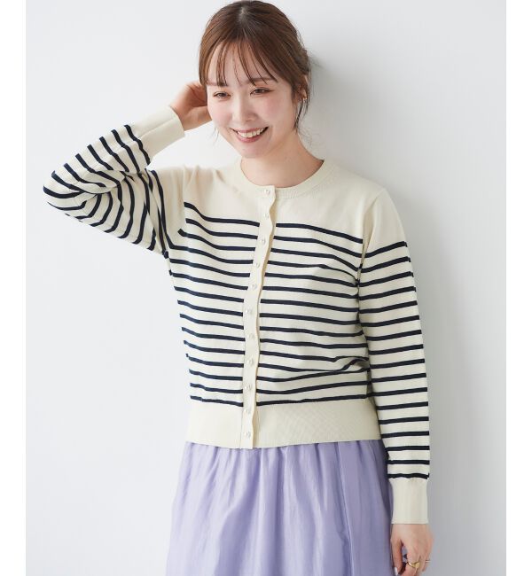 le.coeur blanc「《手洗い可能》パールボタンアイレットクルーカーディガン」|カーディガン|
