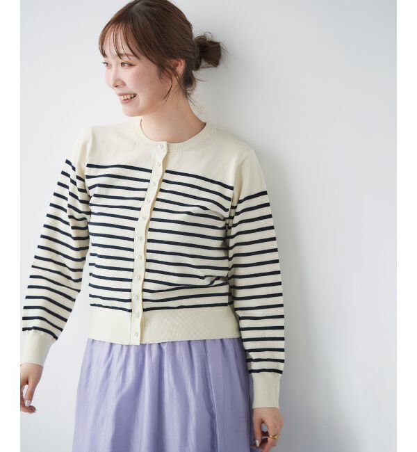 le.coeur blanc「《手洗い可能》パールボタンアイレットクルーカーディガン」|カーディガン|