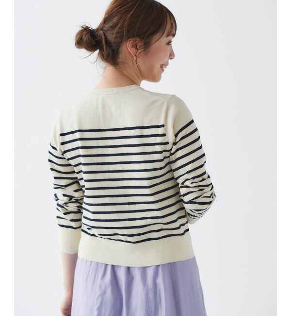 le.coeur blanc「《手洗い可能》パールボタンアイレットクルーカーディガン」|カーディガン|