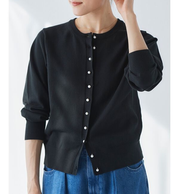 le.coeur blanc「《手洗い可能》パールボタンアイレットクルーカーディガン」|カーディガン|