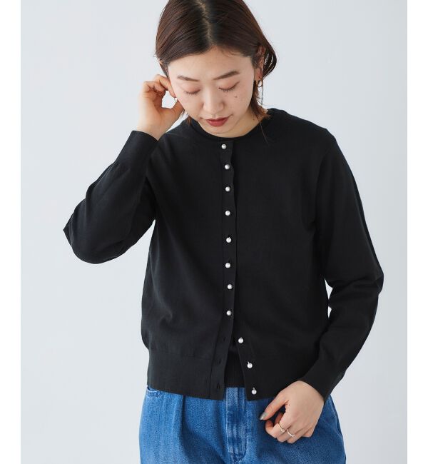 le.coeur blanc「《手洗い可能》パールボタンアイレットクルーカーディガン」|カーディガン|