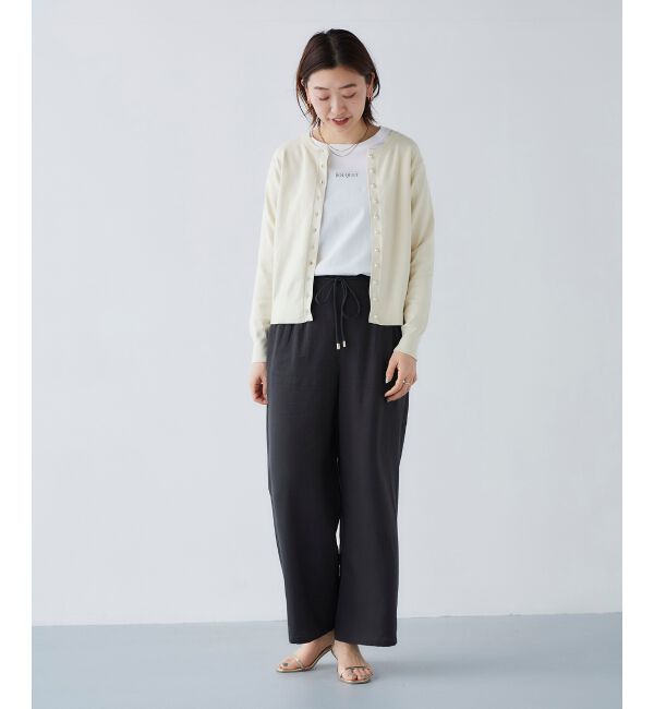 le.coeur blanc「《手洗い可能》パールボタンアイレットクルーカーディガン」|カーディガン|