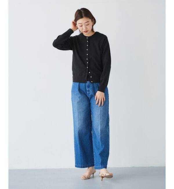 le.coeur blanc「《手洗い可能》パールボタンアイレットクルーカーディガン」|カーディガン|