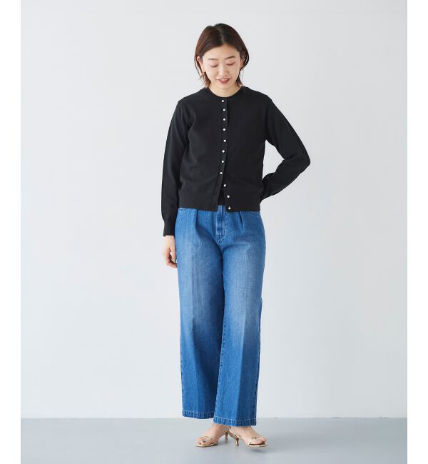 le.coeur blanc「《手洗い可能》パールボタンアイレットクルーカーディガン」|カーディガン|