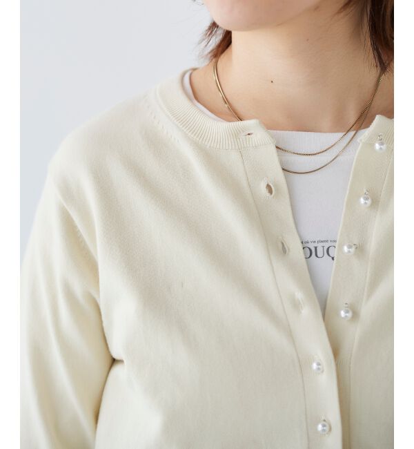 le.coeur blanc「《手洗い可能》パールボタンアイレットクルーカーディガン」|カーディガン|