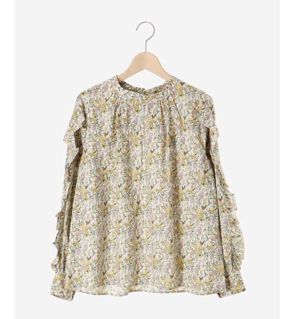 le.coeur blanc「《手洗い可能》Perle Peche フラワー柄スリーブフリルブラウス」|シャツ・ブラウス|