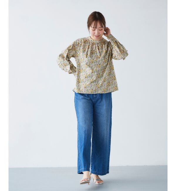 le.coeur blanc「《手洗い可能》Perle Peche フラワー柄スリーブフリルブラウス」|シャツ・ブラウス|