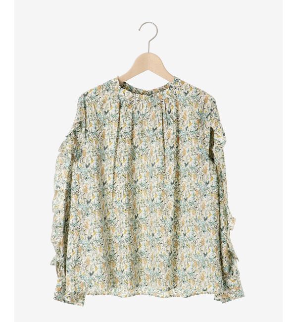 le.coeur blanc「《手洗い可能》Perle Peche フラワー柄スリーブフリルブラウス」|シャツ・ブラウス|