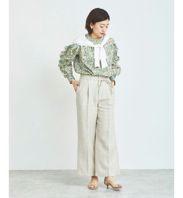 le.coeur blanc「《手洗い可能》Perle Peche フラワー柄スリーブフリルブラウス」|シャツ・ブラウス|