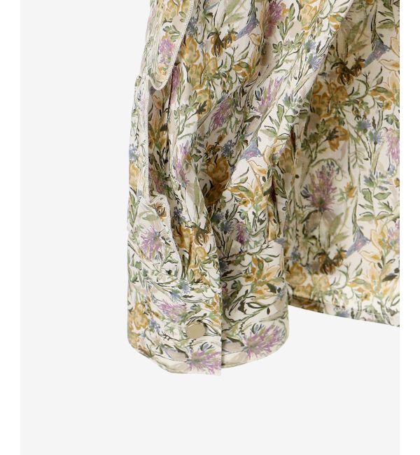 le.coeur blanc「《手洗い可能》Perle Peche フラワー柄スリーブフリルブラウス」|シャツ・ブラウス|