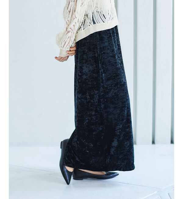le.coeur blanc「《手洗い可能》クラッシュベロアIラインスカート」|スカート|