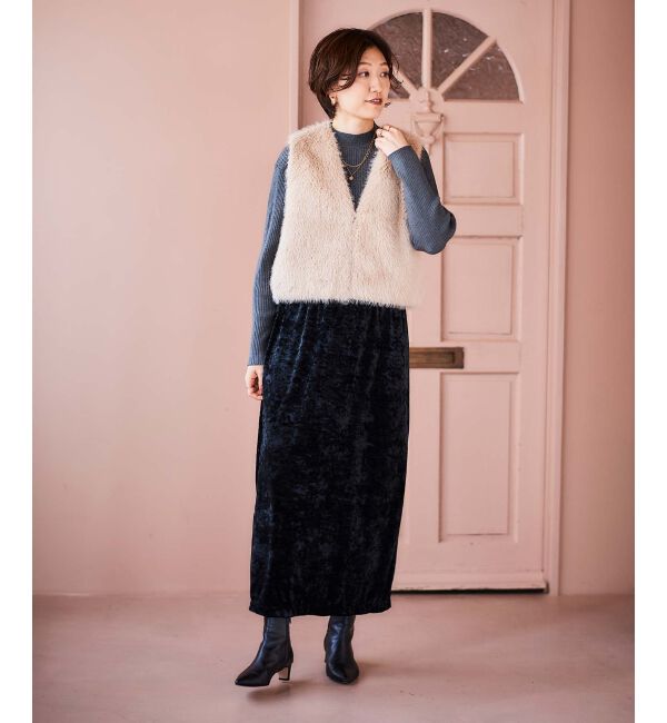 le.coeur blanc「《手洗い可能》クラッシュベロアIラインスカート」|スカート|