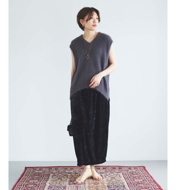 le.coeur blanc「《手洗い可能》クラッシュベロアIラインスカート」|スカート|